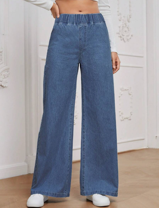 Damen Freizeit All-Match High Waist Weite Beine Lose Gewebte Jeanshose