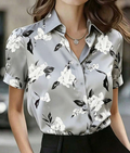 Damenbluse mit Blumenmuster, lässig, einreihig, Kurzarm