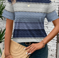 Casual Striped Colorblock Retro Round Neck Loose Short Sleeve T-Shirt For Women